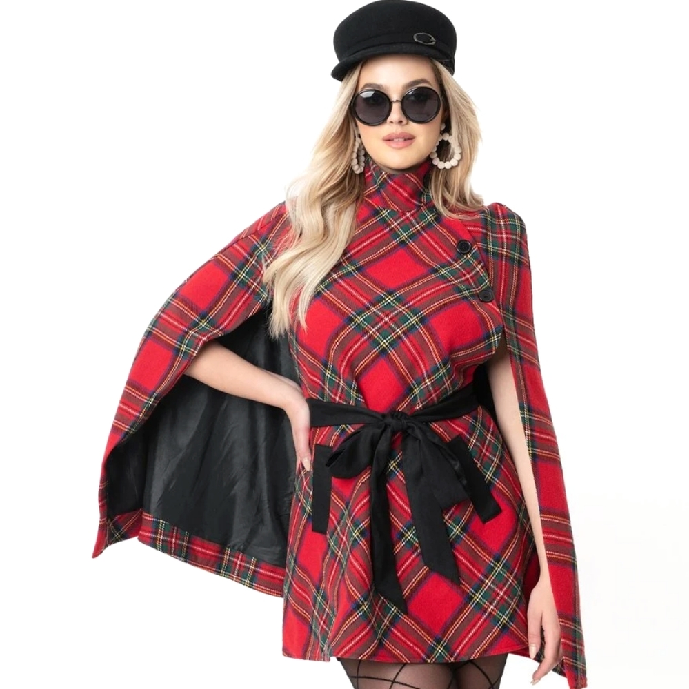 Smak Parlour red plaid cape coat